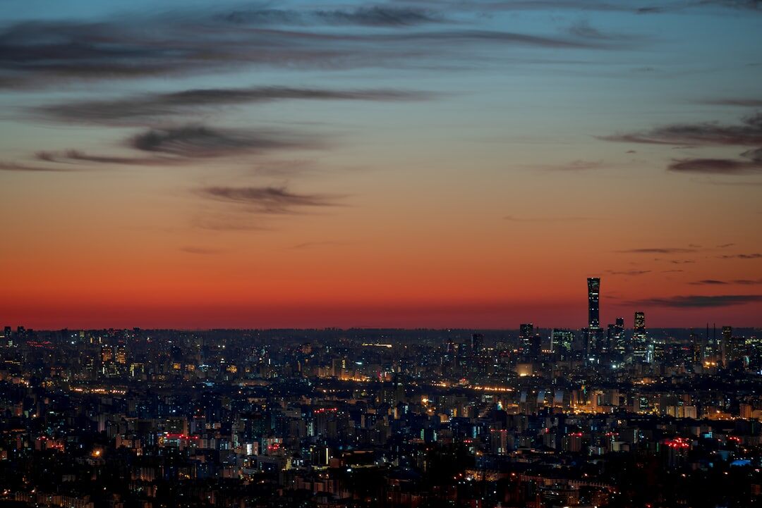 city skyline at sunset