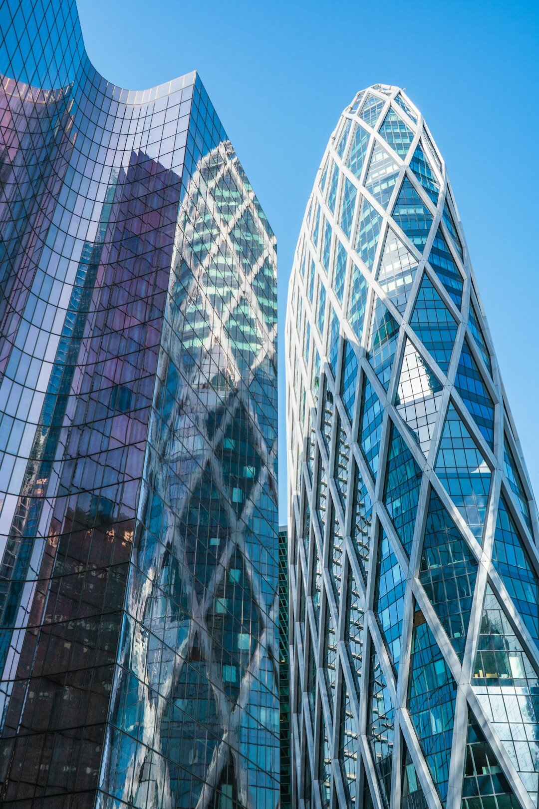 Modern glass office building exterior in a European city center